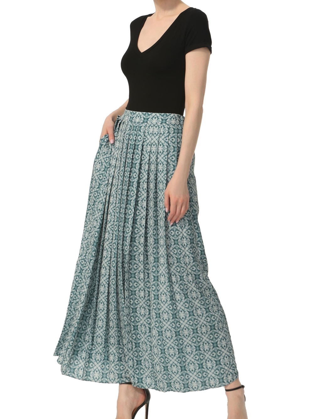 NWT Kimi & Kai Print Box Pleat Maxi Skirt